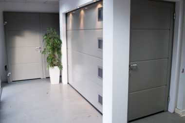 sectional garage door in showroom
